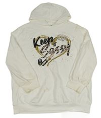 Smetanová mikina se srdíčkem s nápisy a korunkou z kamínků RIVER ISLAND