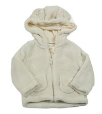 Smetanová plyšová bunda s kapucí s oušky Pure baby