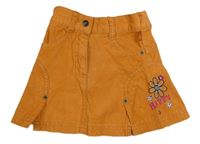 Oranžová manšestrová sukně s květy a nápisem Smily