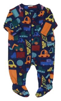 Tmavomodrý fleecový overal s auty a stavebními stroji Next