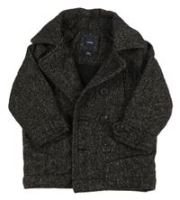 Černo-tmavohnědo-bílý melírovaný vlněný zateplený kabát s límečkem GAP