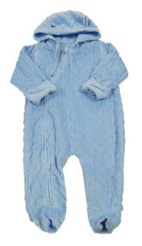 Modrá minky plyšová podšitá kombinéza s kapucí s oušky George