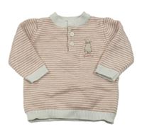 Starorůžovo-bílý pruhovaný úpletový svetr s králíčkem - Peter Rabbit M&S