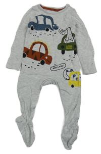 Světlešedý melírovaný overal s auty a dinosaury F&F