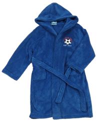 Tmavomodrý plyšový župan s míčem a kapucí 