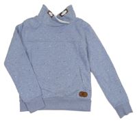 Modrá melírovaná teplá mikina s hvězdičkami a nášivkou a stojáčkem 