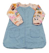 Světlemodro/růžové riflovo/teplákové šaty s obrázky Next