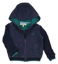 Tmavomodrá vzorovaná propínací mikina s pletenými rukávy a kapucí TED BAKER