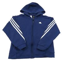 Tmavomodro-bílá propínací mikina s kapucí Adidas