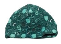 Černo-modrozelená kostkovaná oboustranná čepice s obrázky