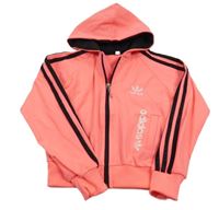 Neonově korálovo-černá thermo propínací crop mikina s kapucí Adidas