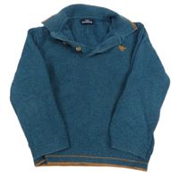 Petrolejový melírovaný žebrovaný svetr s dinosaurem a límečkem Next