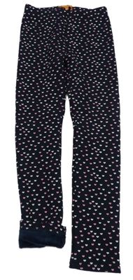 Tmavomodré teplákové zateplené legíny se srdíčky STACCATO