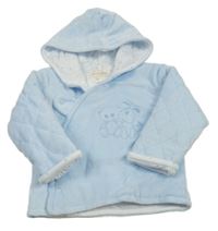 Světlemodrý sametový zateplený kabátek s medvídkem a pejskem a prošíváním a kapucí MINTINI BABY