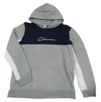 Šedo-tmavomodro-bílá melírovaní mikina s logem a kapsou a kapucí CLOSURE