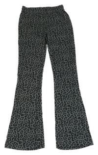 Tmavošedo-černé vzorované flare teplákové kalhoty 