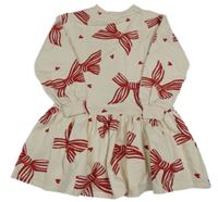 Smetanové teplákové šaty s mašlí a srdíčky H&M