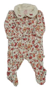 Smetanový overal s medvídky a králíčky a kytičkami a límečkem Next