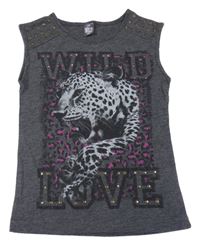 Tmavošedý top s leopardem Y.F.K. 