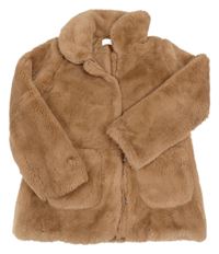 Hnědý kožešinový podšitý kabát s límečkem H&M