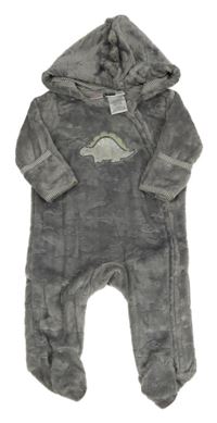 Šedá plyšová kombinéza s dinosaury a kapucí mick mack