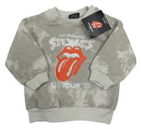 Nové - šedá batikovaná mikina s potiskem - The Rolling Stones