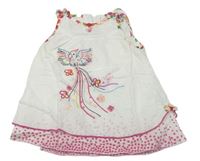 Bílo-růžové plátěné šaty s papouškem a puntíky C&A