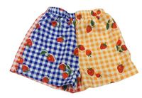 Modro-oranžovo-bílé kostkované kraťasy s jahodami Shein