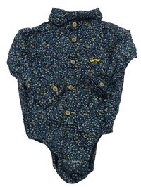 Tmavomodré květované košilové body