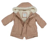 Starorůžová šusťáková zimní parka s kapucí s kožešinou Primark