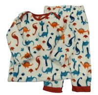 Smetanové chlupaté pyžamo s dinosaury Nutmeg