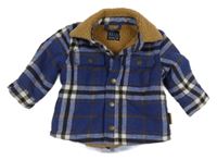 Modro-bílo-hnědá kostkovaná zateplená košilová bunda Next