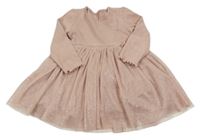 Starorůžové žebrovano/tylové šaty s třpytkami M&S