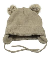 Hnědá pletená čepice s bambulemi H&M