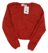 Nové - Červený chlupatý crop svetr H&M
