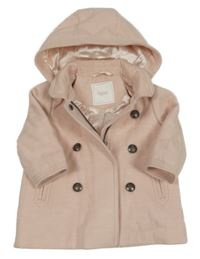 Světlerůžový flaušový podšitý kabát s kapucí Next