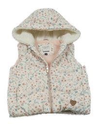 Smetanová květovaná šusťáková zateplená vesta s kapucí C&A