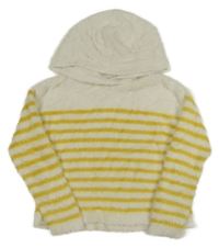 Smetanovo-okrový chlupatý svetr s pruhy a kapucí Okaidi