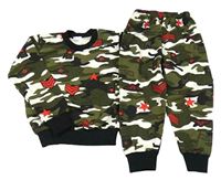 2set - Khaki-bílo-černá army mikina s obrázky + tepláky