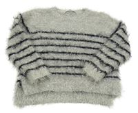 Šedo-černý pruhovaný chlupatý svetr M&S