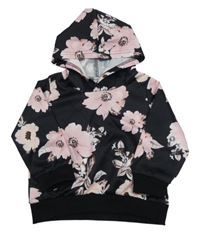 Černá květovaná lehká mikina s kapucí