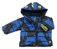 Černo-modrá vzorovaná prošívaná šusťáková zateplená bunda s kapucí Next