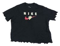 Černé tričko s logem a květinou Nike