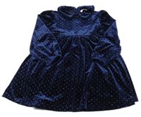 Tmavomodré puntíkaté sametové šaty s límečkem M&S