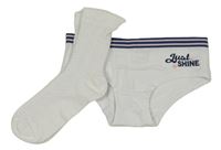 2set - Bílé kalhotky s nápisem + bílé vzorované ponožky