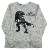 Šedá melírovaná mikina s dinosaurem z překlápěcích flitrů - Jurský svět H&M