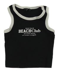 Černý žebrovaný crop top s nápisem New Look