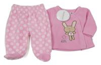 Nové - 2set - Růžová fleecová propínací mikina s králíkem + květované polodupky
