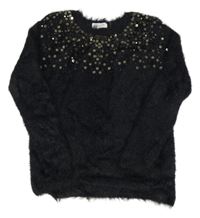 Černý třpytivý chlupatý svetr s flitry H&M