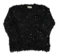 Černý chlupatý svetr s flitry H&M
